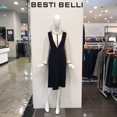 베스띠벨리 봄 여름 브로치 포인트 체크 네이비 조끼 원피스