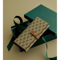 헤지스 브라운 시그니처 패턴 가죽 장지갑