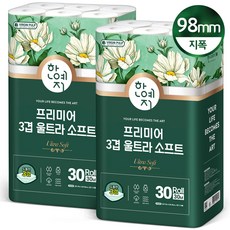 한예지 지폭 98mm 프리미어 울트라 소프트 천연펄프 화장지 3겹, 30m, 30롤, 2세트