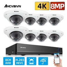 HD 4K CCTV 8CH 혼합 DVR 비디오 모니터링 시스템 8MP AHD 카메라 키트 주야 AHD 돔 카메라 키트 VGA HD 출력, 없다, 유럽 연합 플러그, 8ch dvr 8pcs 카메라, 1개