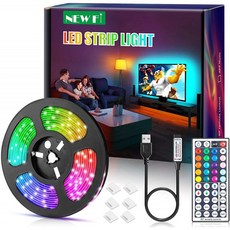 LED 스트립 라이트 9.8ft TV LED 32~75인치 TV PC 미러용 백라이트 44키 RF 리모컨 28장면 DIY 컬러 5050 RGB 라이트 스트라, 1