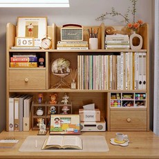 탁상책꽂이 우드 테이블책장 책상정리함 원목 수납장, (원목 2단) 100x48x20cm뒷판X