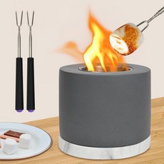 테이블 상판 파이어 피트 볼 – 무연 실내 스모어 키트 벽난로 야외 파티오 발코니를 위한 미니 휴대용 메이커 개인 콘크리트 5인치 x 4 15인치 H, Round