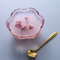간 안 (ji an) 시 미 루 그릇 빙수 그릇 그릇 그릇 부엌 레스토랑 버 블 제비집 트럼펫 개성 유리 그릇 디저트 그릇 식 분홍색 벚꽃 그릇 + 금 벚꽃 수저, 상세페이지 참조
