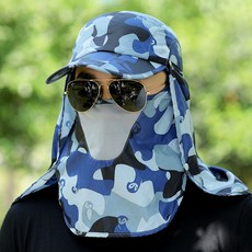 기타등산장비 여름 차양모자 자남 햇빛가림 마스크 바이크 바람막이 얼굴보호 등산 통기 풀오버스커트 장비, T20-카모 차양모자-카모 다크블루