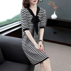 여성복 （M-3XL) 여름 원피스 반소매 빅 사이즈 A라인 스커트 브이넥 나비 넥타이