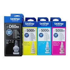 부라더 BTD60 + BT5000 3종 프린터 잉크 세트, BTD60(검정), BT5000(노랑, 빨강, 파랑), 1세트
