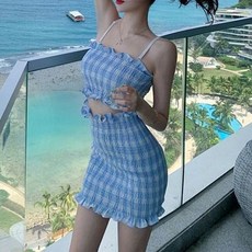 여성여름스커트 린넨스커트 바캉스스커트 슬림핏 크롭탑스커트 바캉스룩 나시 여성미니스커트 투피스 SET