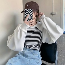 여성 2컬러 스트라이프 크롭 캐주얼 티셔츠