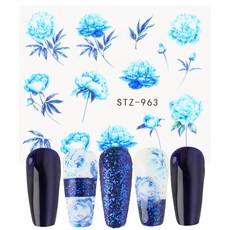 네일 디자인용 꽃 시리즈 스티커 물 전달 데칼 포일 랩 장식 매니큐어 DIY 슬라이더 NFA403 1