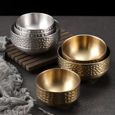  키친유 스텐 이중 공기 밥공기, 골드망치무늬-4P×14cm×1개, 보여진 바와 같이 