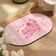 욕실 발매트 화장실 주방 매트 규조토 미끄럼방지 흡수 속건 발매트 장난꾸러기 고양이, 1개, 핑크색 장난꾸러기 고양이