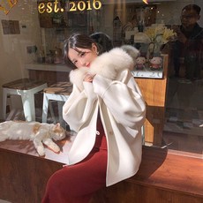 여성코트 여우털 화이트 루즈핏 양면 울 외투