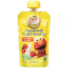 Earth's Best 세서미 스트리트 과일 요거트 스무디 - 딸기 바나나 119.1g(4.2oz) 6팩, Earth's Best 세서미 스트리트 과일 요거트 스, 6개, 120g