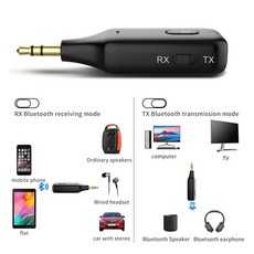 2-in-1 Wireless Bluetooth 5.1 Transceiver Transmitter Adapter 3.5mm Jack Car Music Aux A2DP Headset, 한개옵션0, 1개