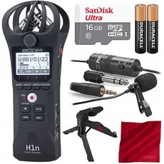 Zoom H1n 디지털 핸디 휴대용 레코더 및 Xpix Pro Lavalier 마이크 + 삼각대 + AAA 배터리 + Fibertique 천이 포함 된 16GB 디, 단일옵션, 단일옵션