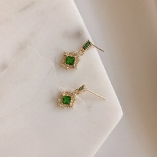 뿌앙 에메랄드 큐빅 은침 실버 925 아그라바 쟈스민 드롭 귀걸이