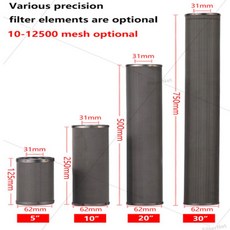 304 스테인레스 스틸 필터 요소 물 카트리지 세척 가능 재사용 부식 방지 1 미크론, 24 20inch-20micron, 1개