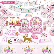 Toyerbee Unicorn Party Supplies Set 207pcs Happy Birthday Decorations Birthday Party Kit Including Balloons Banner Tabl