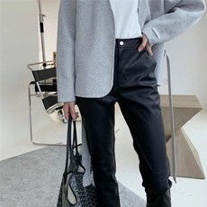 캐주얼 팬츠 GRACETINAHOO 가죽바지 여성 겨울 가을 하이웨스트 기모 융 INS 클래식 캐쥬얼 슬림핏 9부바지
