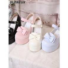 양산형 지뢰계 신발 여성용 하이힐 플랫폼 슈즈 스타일 라운드 토 나비 매듭 귀엽고 귀여운 학생 소녀 펌프스 여성 패션