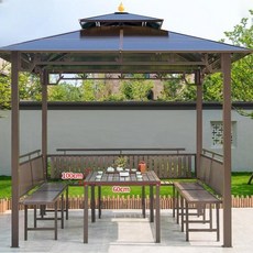 야외정자 원두막 정원 야외가구 바베큐장 조립식 테라스파고라, 2.5x2.5m 3면좌석+테이블 기둥 8cm