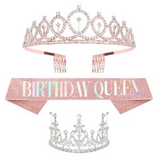 3개 세트 생일 왕관 파티 용품 케이크 티아라 공주 머리띠 성인 여성 어른용 어른 여아 유아 어린이, R89105A(로즈골드