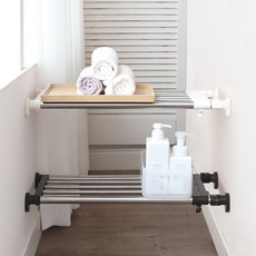 하우스플랜 안뚫어 고급 스텐 압축선반 (폭조절 압축봉) 2size 2colors, 아이보리, L (65cm~110cm)