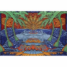 Sunshine Joy 3D Epic Tropical Paradise Surf Wave Palm Tree Tapestry Tablecloth Beach Sheet Wall Art Huge 60 x 90 Inches
