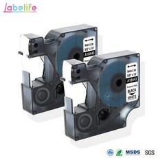 [해외] 2 팩 18443 dymo rhino ind 비닐 라벨 용 흰색 검정색 rhino 9mm 라벨 테이프 산업용 카트리지 라벨 프린터 용 비닐, 상세내용표시
