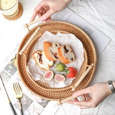 인블룸 라탄 손잡이 원형 트레이 쟁반 3종세트