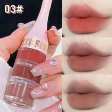립 브러시 포함 립스틱 벨벳 매트 레드 다크 브라운 틴트 콤보 립글로스 키트 메이크업 화장품 3in1 머드 스트립 세트, [03] 03-3Color-Mud-Net 6g, 1개