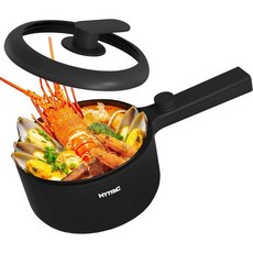 HYTRIC 핫팟 전기 1.5L 휴대용 논스틱 프라이팬 스테이크용 전기밥솥 계란 파스타 듀얼 전원 제어가 가능한 라면밥솥 사무실용 미니 기숙사 필수품 블랙, 1.6 Quarts, Black