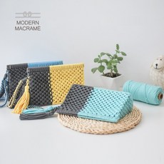손뜨개 DIY 투톤 클러치 가방 만들기 DIY 키트 3컬러 마크라메재료 + 제작영상무료제공, 옐로우