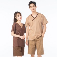 하비마트_남여공용 찜질 마사지복 세트(127-126SET) 찜질복 사우나상하복 찜질방상하복 물리치료복 병원검사복+habi훽
