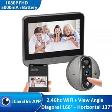 디지털 초인종 스마트 1080P WiFi 배터리 구동 도어 벨 고양이 눈 틈 구멍 카메라 PIR FHD 뷰어 4.3 인치 모니터, 3)Door Camera 64G, 1개