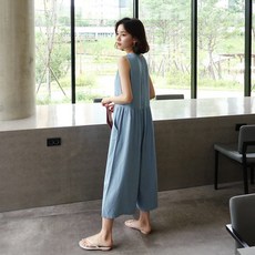 린넨민소매점프수트