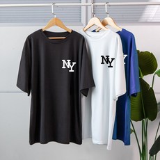 [1+1] 스타일아유 여성 여름 오버핏 반팔 티셔츠 빅사이즈 NY 여자 루즈핏 롱박스티셔츠 - 이미지 3