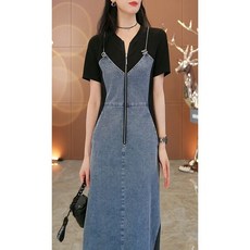 ANYOU 여성 여름 데님 원피스 A라인 하객룩 스커트 슬림핏 롱원피스