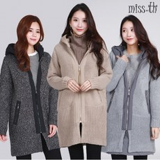 미스티에이치 패딩콤비 롱 집업 후드 가디건_C8Y1
