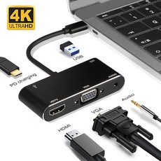 USB-C VGA 어댑터 Type-C-HDMI 호환 USB 충전기 3.5mm Aux 잭 케이블 Macbook Huawei 용 멀티 포트 변환기