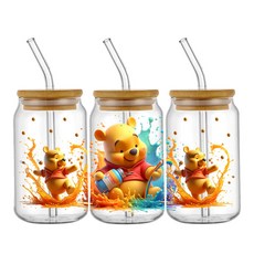 Winnie Pooh Eeyore Honey UV DTF 스티커 16oz 유리컵 랩 전송 맞춤형 라벨 DIY 로고 방수, 05 T551