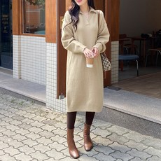 데일리앤 가을 루즈핏 카라넥 니트 롱 원피스 소니아