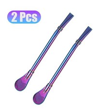 차 빨대 마시는 스푼 필터 금속 세척 커피 칵테일, 1개, 3. MULTI 2PCS