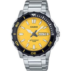 Casio MTD125D-9AV Men 마린 스포츠 스테인레스 스틸 옐로우 다이얼 Day Date 100M 아날로그 시계 [세금포함] [정품] 실버 패션시계 손목시계 명품시계 B - av-m9