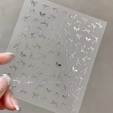 엠보 흩날리는 여리여리 얇은 긴꼬리 리본 네일스티커, 1개, YO-011 실버