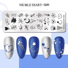 NICOLE DIARY 나뭇잎 네일 스탬핑 플레이트 잎 꽃 나비 라인 인쇄 스텐실 스탬프 템플릿 아트 도구, 1개