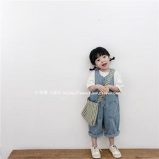 주니어 멜빵바지 점프슈트 사과 20 봄여름 한국판 여아 데님 점프수트 아동 루즈핏 빈티지 민소매