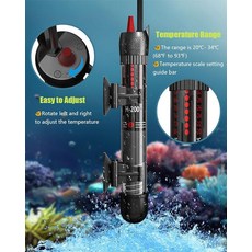 KINGYEENUO 50W 수족관 히터 수중 온도 조절 가능한 수족관 히터 37.775.7L(1020갤런) 탱크용 베타 거북이/어항 히터 내장 온도 조절기 컨트롤 추가 흡착판 컵