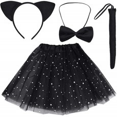 Dxhycc Black Cat Costume Set Cat Ears 머리띠 나비 Tail Bowtie Tutu-Halloween 드레스업 키즈 코스프레 액세서리 키트: